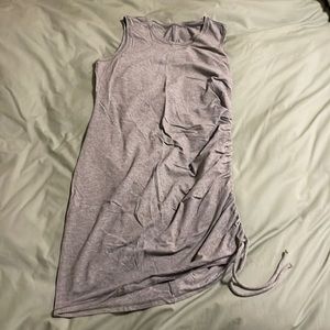 Light heather gray knee-length dress with adjustable side ruching